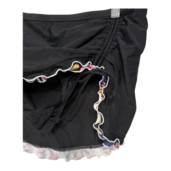 Island Escape Women's Mariposa Skirtini in Black Ruched Front Ruffle Trim NWOT - Picture 3 of 13